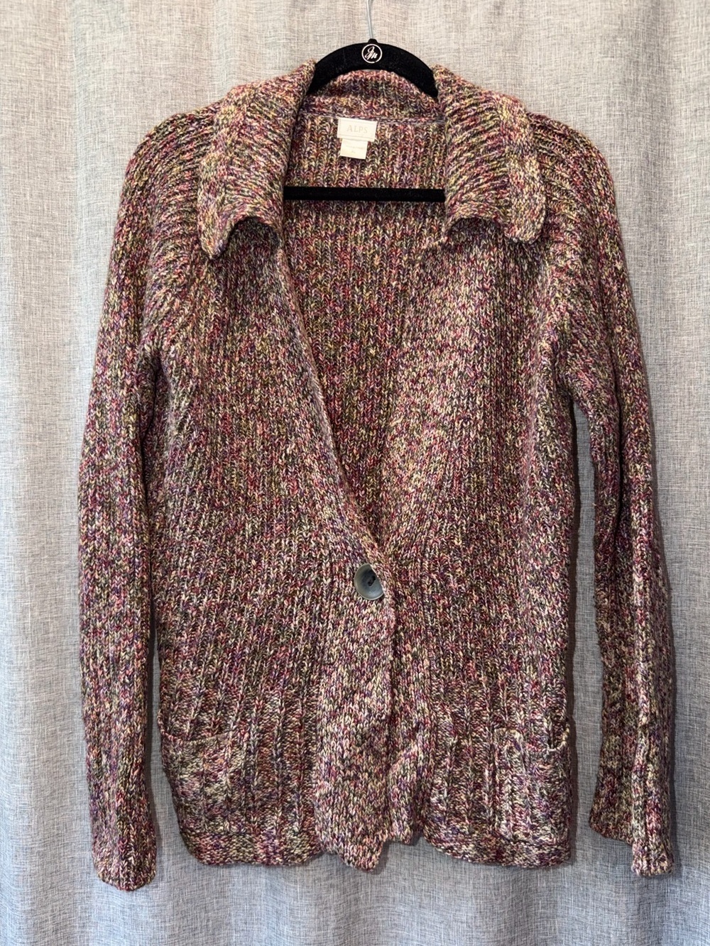Alps Multicolor Marled Knit Collared Cardigan - Pink, Brown, Green Blend XL